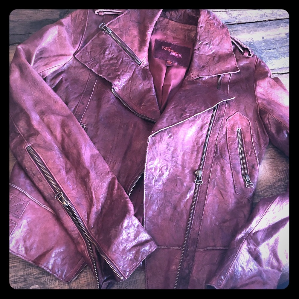 Bohemian Army red leather moto jacket.